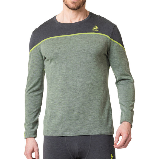 Odlo The Revelstoke Performance Wool Warm LS Men's Base Layer, Green/Grey