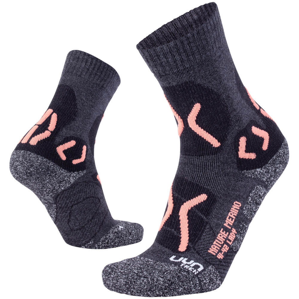 UYN Nature Merino Trekking Socks, Anthracite/Coral | Pārgājienu Zeķes Sievietēm