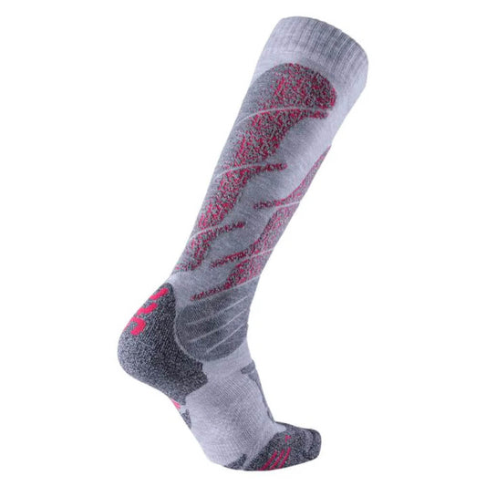 UYN Ski All Mountain Women's Socks, Light Grey Melange/Coral 2