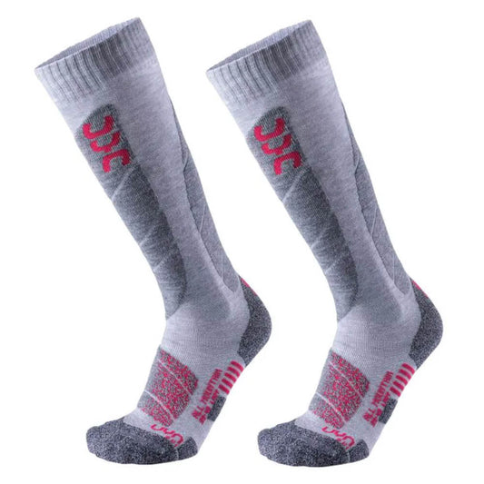 UYN Ski All Mountain Women's Socks, Light Grey Melange/Coral