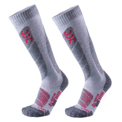 UYN Ski All Mountain Women's Socks, Light Grey Melange/Coral